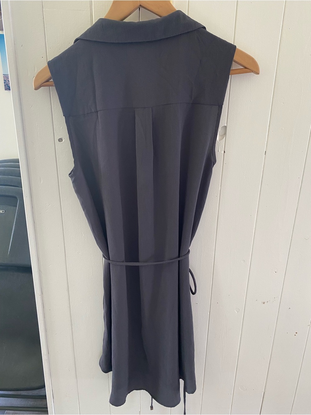 Lily White Sleeveless Black Tie-Waist Shirt Dress